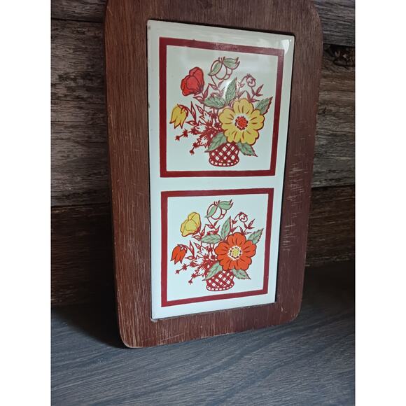 Vintage Wood Tile Floral Cheese Board Decor - Picture 2 of 4